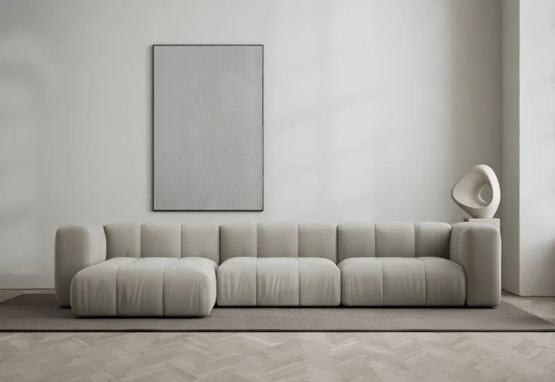 Cecco 3-sits soffa med divan vänster de LAYERED en Linen Look Cold Clay – photo d’ambiance