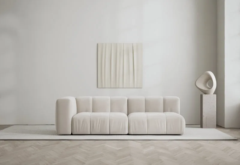 Cecco 2-sits soffa öppen höger van LAYERED in Velvet Bone White – sfeerfoto