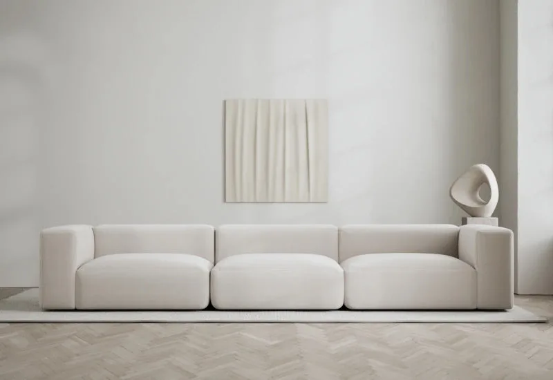 Rosso 3-sits soffa van LAYERED in Velvet Bone White – sfeerfoto