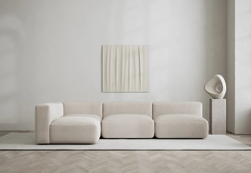 Rosso 4-sits hörnsoffa vänster by LAYERED in Cord Fresh Pearl Grey – interior photo