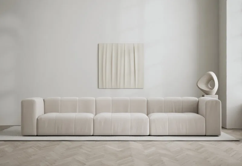 Cecco 3-sits soffa van LAYERED in Velvet Bone White – sfeerfoto
