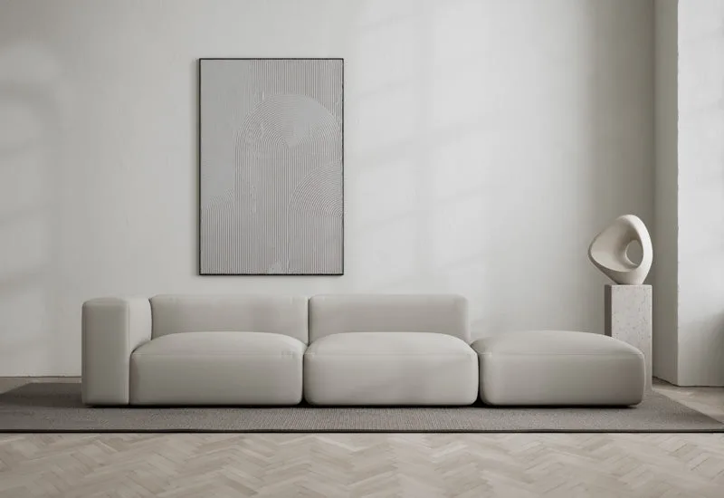 Rosso 3-sits soffa öppen höger van LAYERED in Linen Look True Greige – sfeerfoto