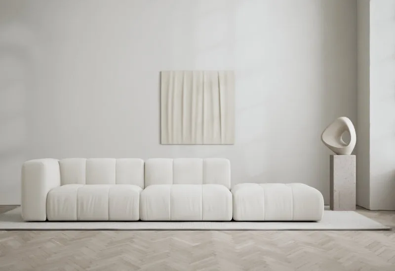 Cecco 3-sits soffa öppen höger van LAYERED in Linen Look Bone White – sfeerfoto