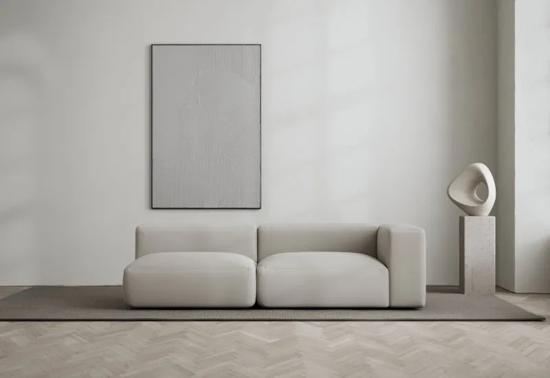 Rosso 2-sits soffa öppen höger de LAYERED en Linen Look True Greige – photo d’ambiance