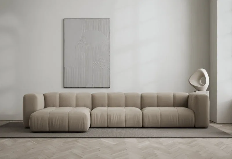 Cecco 3-sits soffa med divan vänster by LAYERED in Bouclé Warm Clay – interior photo