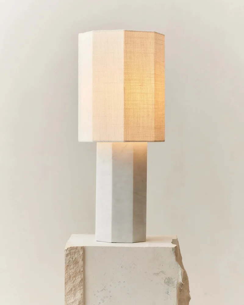 EIGHT OVER EIGHT LAMP LARGE by LOUISE ROE in White Marble, Jute White – product photo