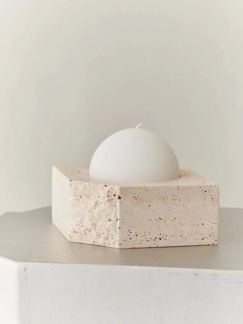 GALLERY OBJECT CANDLE HOLDER LOW by LOUISE ROE in Beige Travertine – product photo