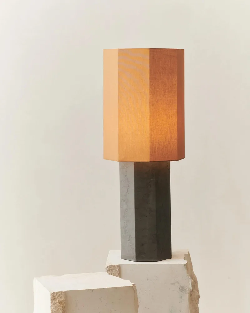 EIGHT OVER EIGHT LAMP LARGE by LOUISE ROE in Grey Marble, Brass Colored – product photo