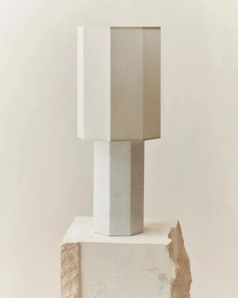 EIGHT OVER EIGHT LAMP LARGE by LOUISE ROE in White Marble, Light Grey – product photo