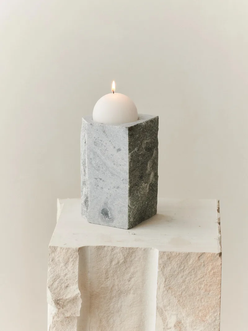 GALLERY OBJECT CANDLE HOLDER TALL by LOUISE ROE in Green Viena Marble – product photo