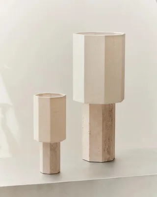 EIGHT OVER EIGHT LAMP SMALL by LOUISE ROE in White Marble, Brass Colored – interior photo 1 of 2