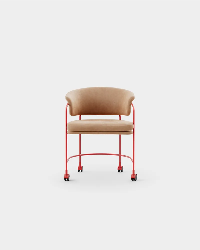 Astro Armchair w Castors by Massproductions in Sorensen – Dunes – Camel 21004, Pure Red – product photo