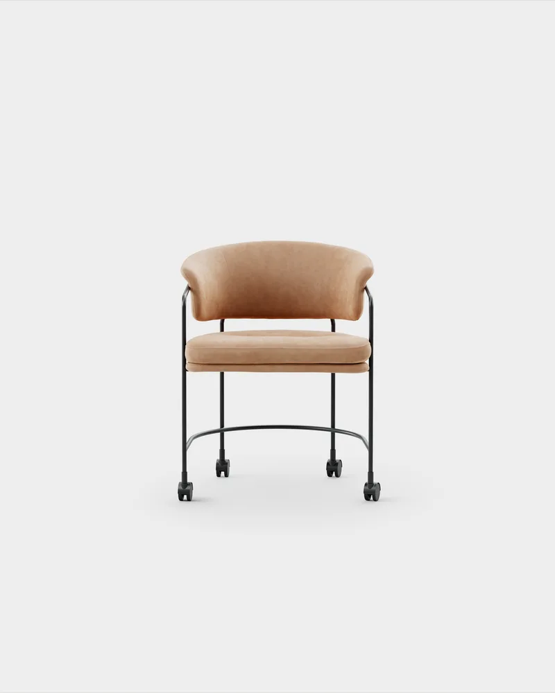 Astro Armchair w Castors by Massproductions in Sorensen – Dunes – Camel 21004, Black – product photo