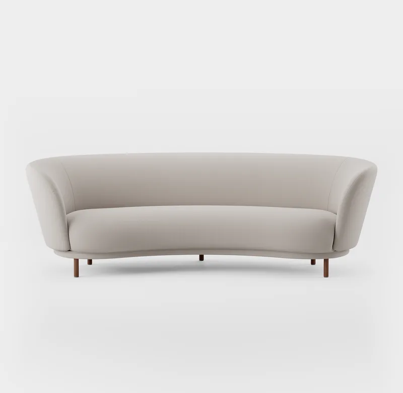 Dandy 3 Seater Sofa van Massproductions in Walnut Stained Beech/Kirkby Design – Smooth III 35 Porcini – productfoto