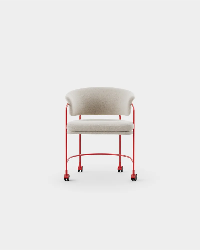 Astro Armchair w Castors by Massproductions in Kirkby Design – Spiral 21 Chalk, Pure Red – product photo