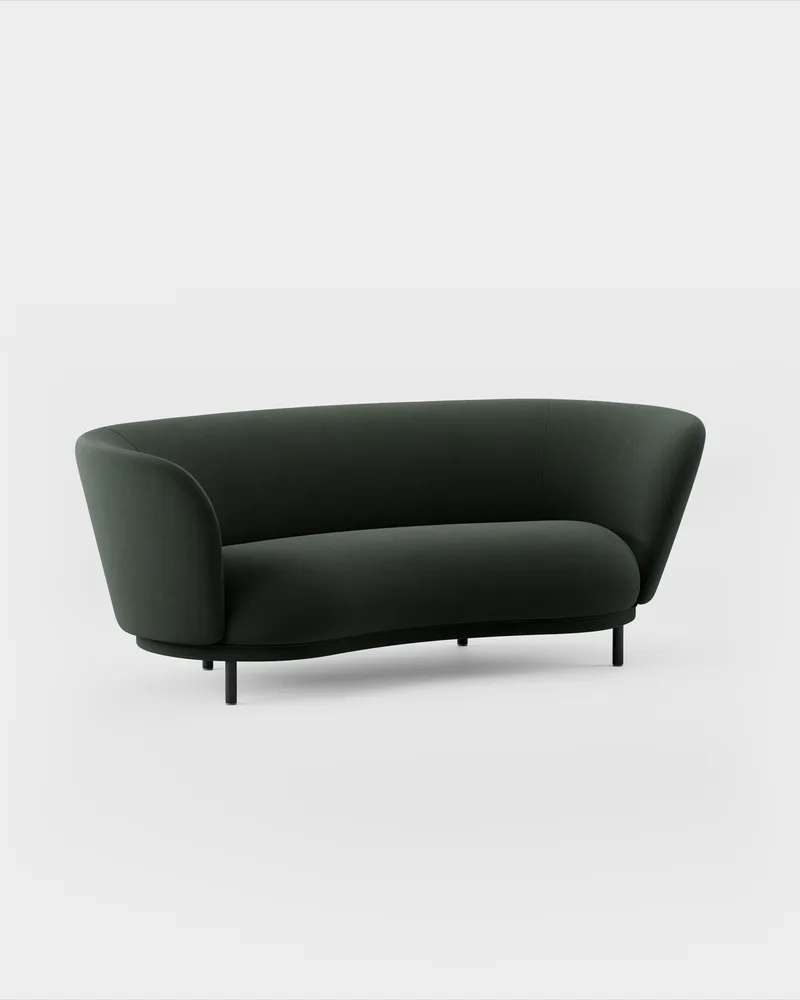 Dandy 2 Seater Sofa van Massproductions in Black Stained Oak/Kirkby Design – Smooth III 45 Pine Green – productfoto