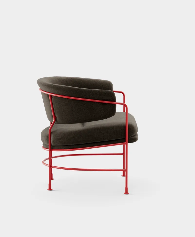 Astro Club Chair van Massproductions in Romo – Linara 90 Espresso, Pure Red – productfoto
