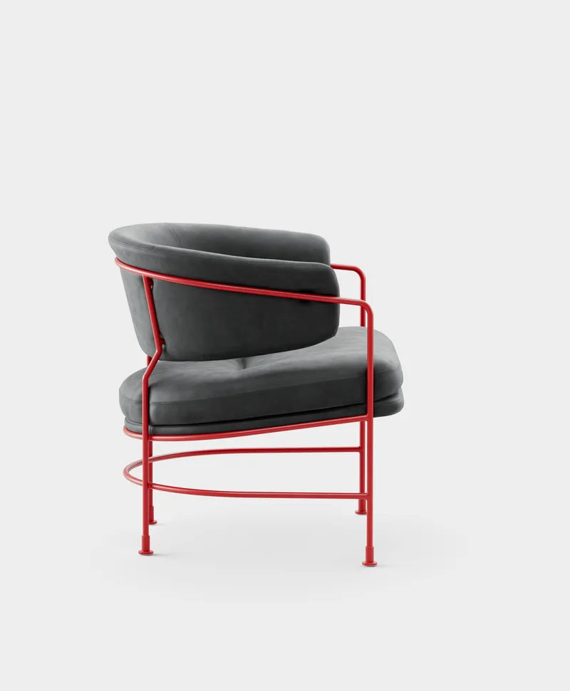 Astro Club Chair by Massproductions in Sorensen – Dunes – Anthrazite 21003, Pure Red – product photo