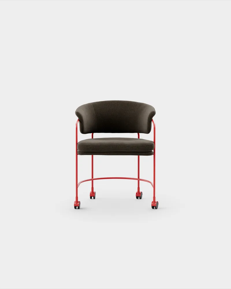 Astro Armchair w Castors by Massproductions in Romo – Linara 90 Espresso, Pure Red – product photo
