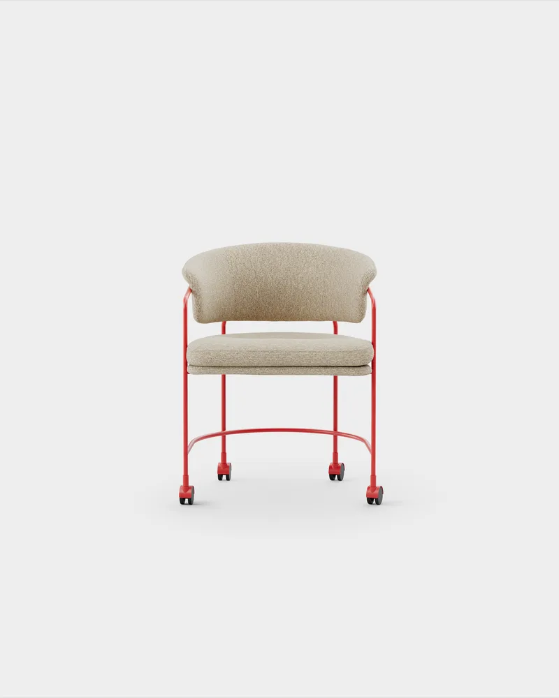 Astro Armchair w Castors von Massproductions in Sahco – Nalia – 220, Pure Red – Produktfoto