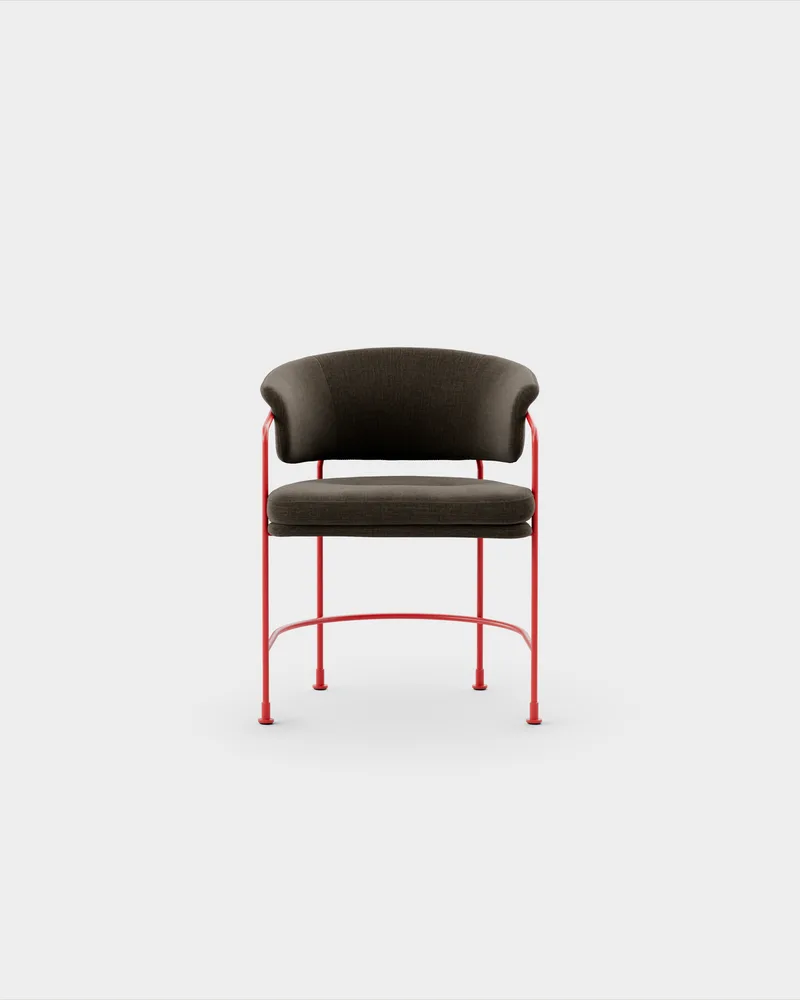 Astro Armchair by Massproductions in Romo – Linara 90 Espresso, Pure Red – product photo