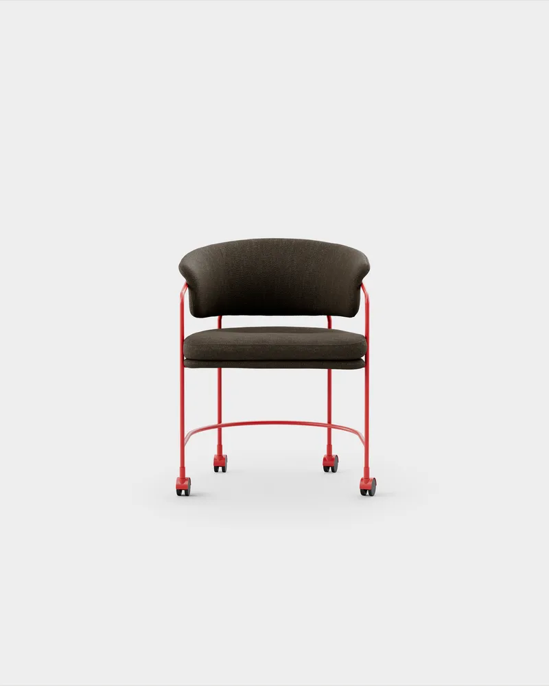 Astro Armchair w Castors by Massproductions in Sahco – Ecriture 380, Pure Red – product photo