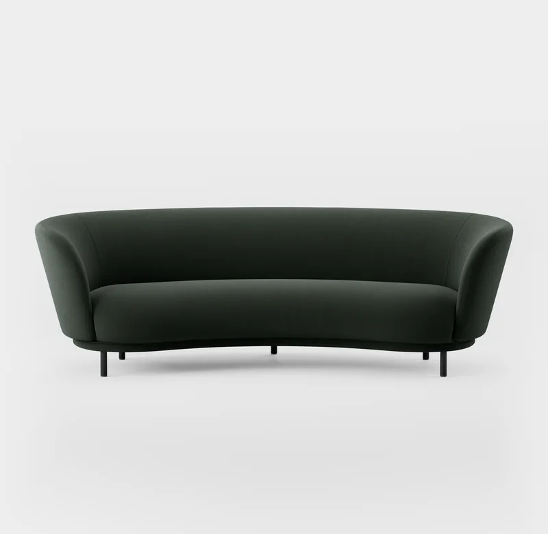 Dandy 3 Seater Sofa von Massproductions in Black Stained Oak/Kirkby Design – Smooth III 45 Pine Green – Produktfoto