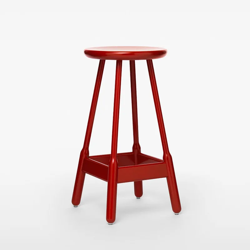 Albert Bar Stool H740 by Massproductions in Red Lacquered Beech – product photo 2 of 2