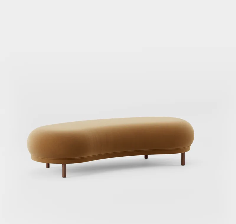 Dandy Ottoman de Massproductions en Walnut Stained Beech/Villa Nova – Atlantis 91 Cumin – photo du produit