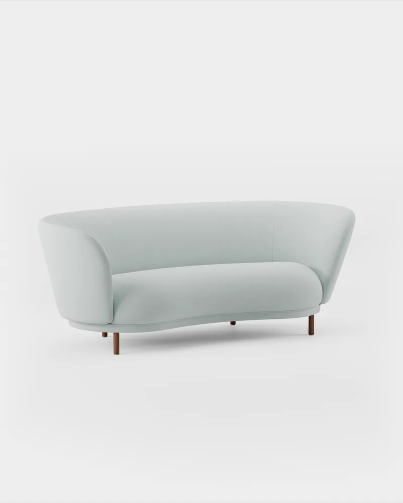 Dandy 2 Seater Sofa von Massproductions in Walnut Stained Beech/Romo – Linara 253 Swedish Grey – Produktfoto