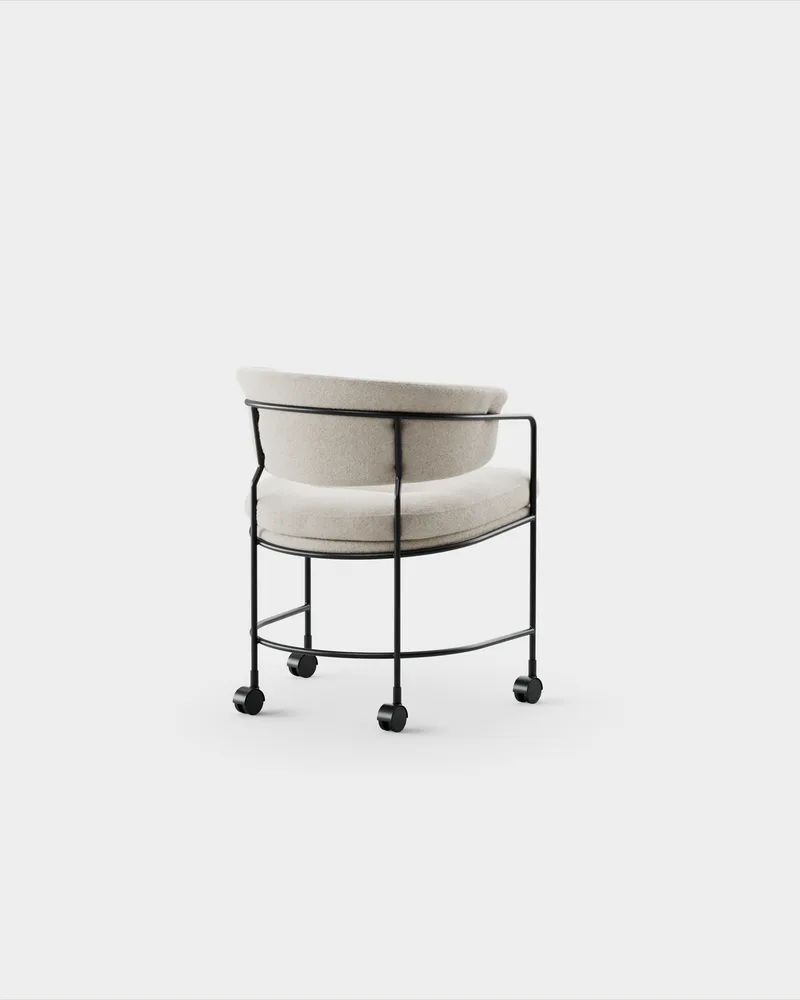 Astro Armchair w Castors by Massproductions in Kirkby Design – Spiral 21 Chalk, Black – product photo