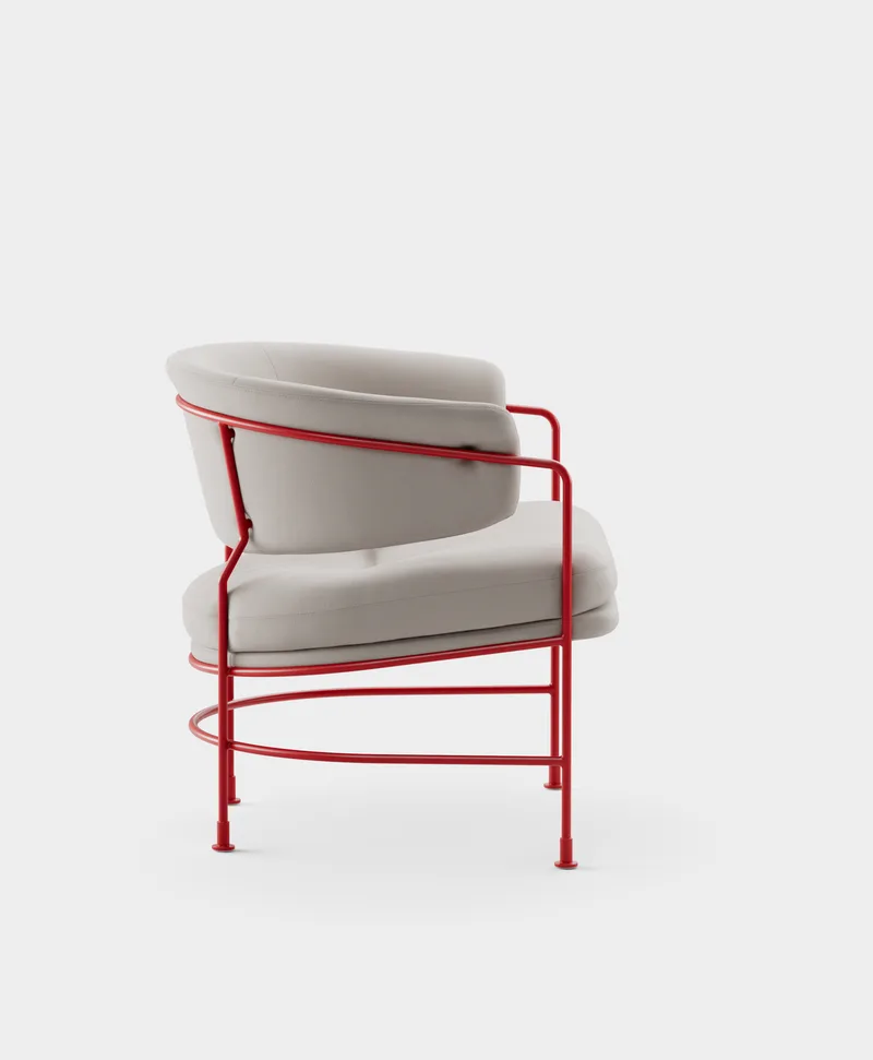 Astro Club Chair van Massproductions in Kirkby Design – Smooth III 35 Porcini, Pure Red – productfoto