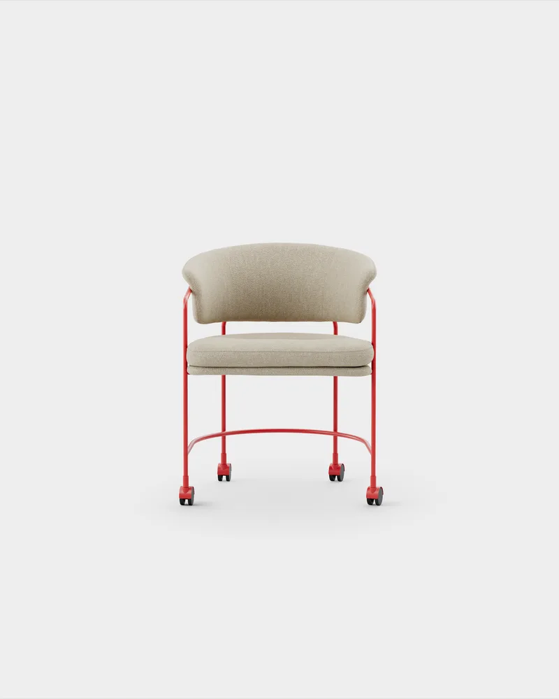 Astro Armchair w Castors by Massproductions in Sahco – Ecriture 240, Pure Red – product photo
