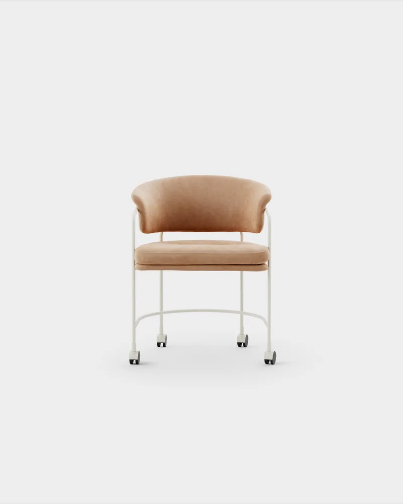 Astro Armchair w Castors by Massproductions in Sorensen – Dunes – Camel 21004, Ivory – product photo