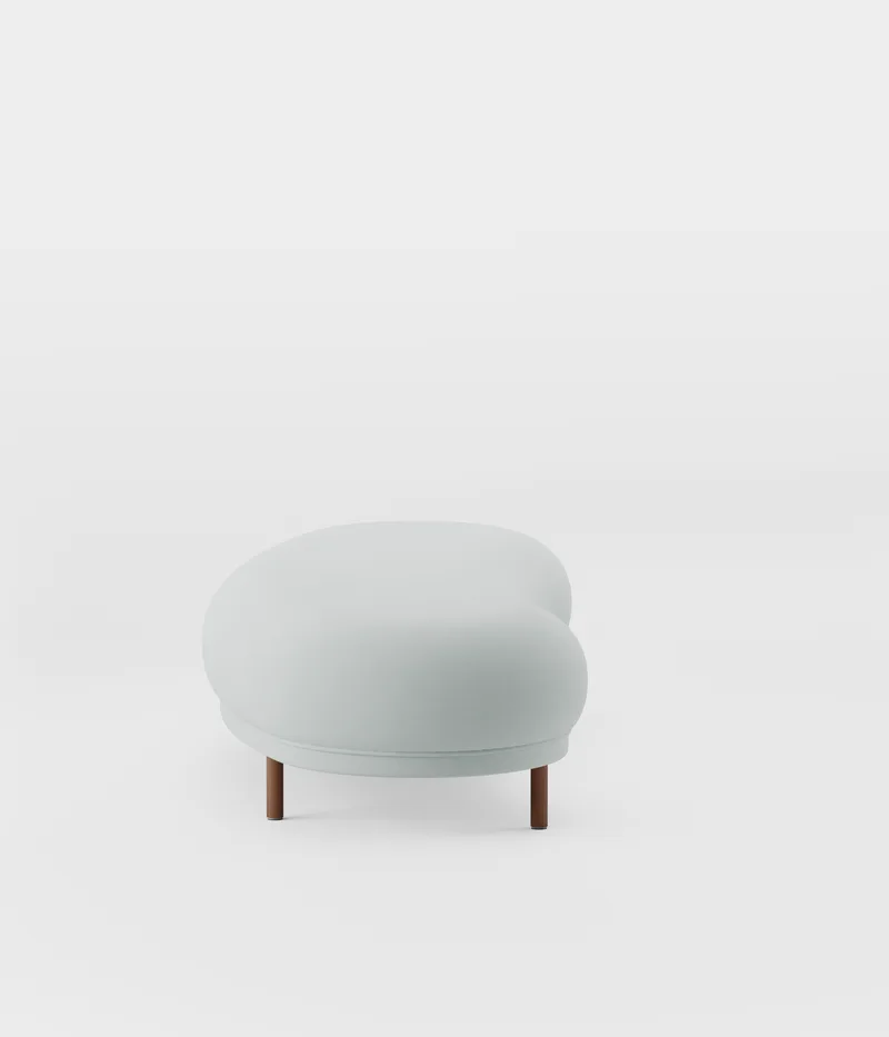 Dandy Ottoman van Massproductions in Walnut Stained Beech/Romo – Linara 253 Swedish Grey – productfoto