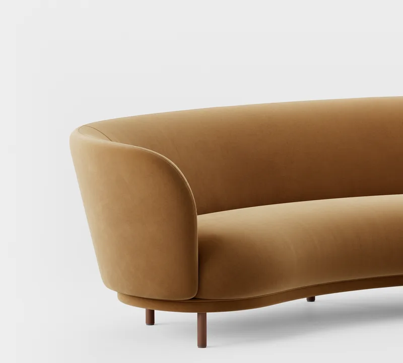 Dandy 3 Seater Sofa von Massproductions in Walnut Stained Beech/Villa Nova – Atlantis 91 Cumin – Produktfoto