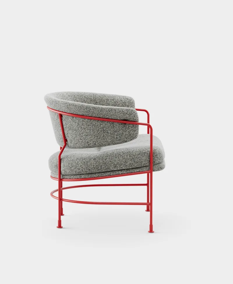 Astro Club Chair by Massproductions in Kirkby Design – Spiral 23 Monochrome, Pure Red – product photo
