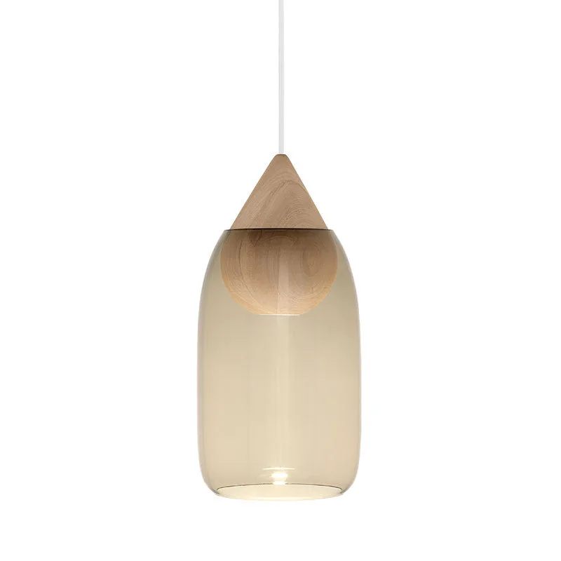 Liuku Pendant Black Drop by Mater in Linden Wood – Smoke Glass, Smoke – product photo