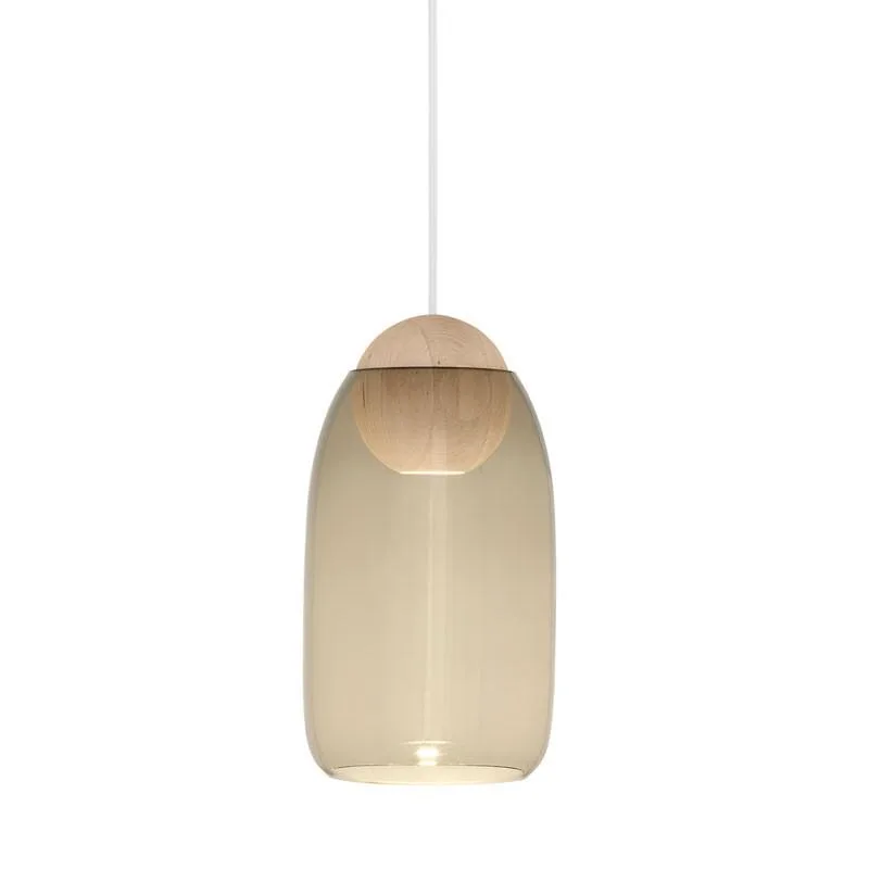Liuku Pendant Ball von Mater in Linden Wood – Smoke Glass, Transparent – Produktfoto