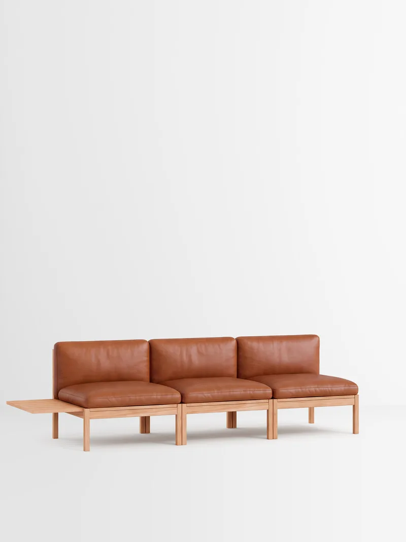 3 Seater Sofa with 1 Side Table by MOEBE in Leather, Cognac Leather, Oak – product photo 35 of 35