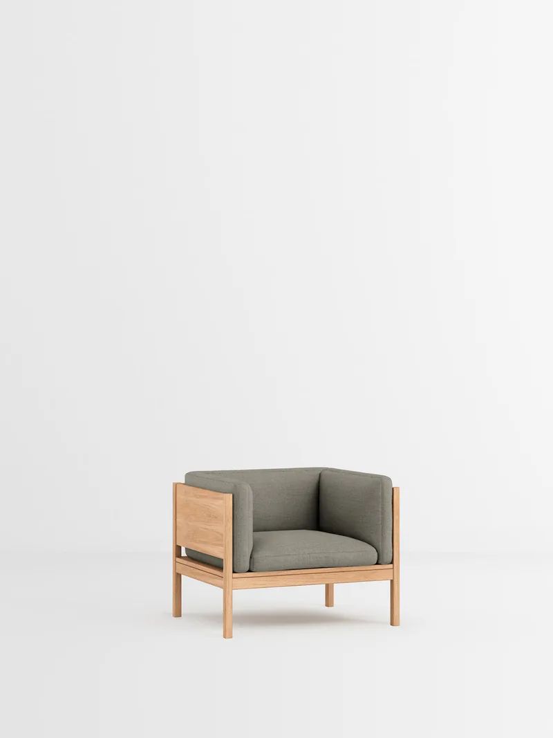 Lounge Chair by MOEBE in Re-Wool 2, Re-Wool 2 – 128, Oak – product photo
