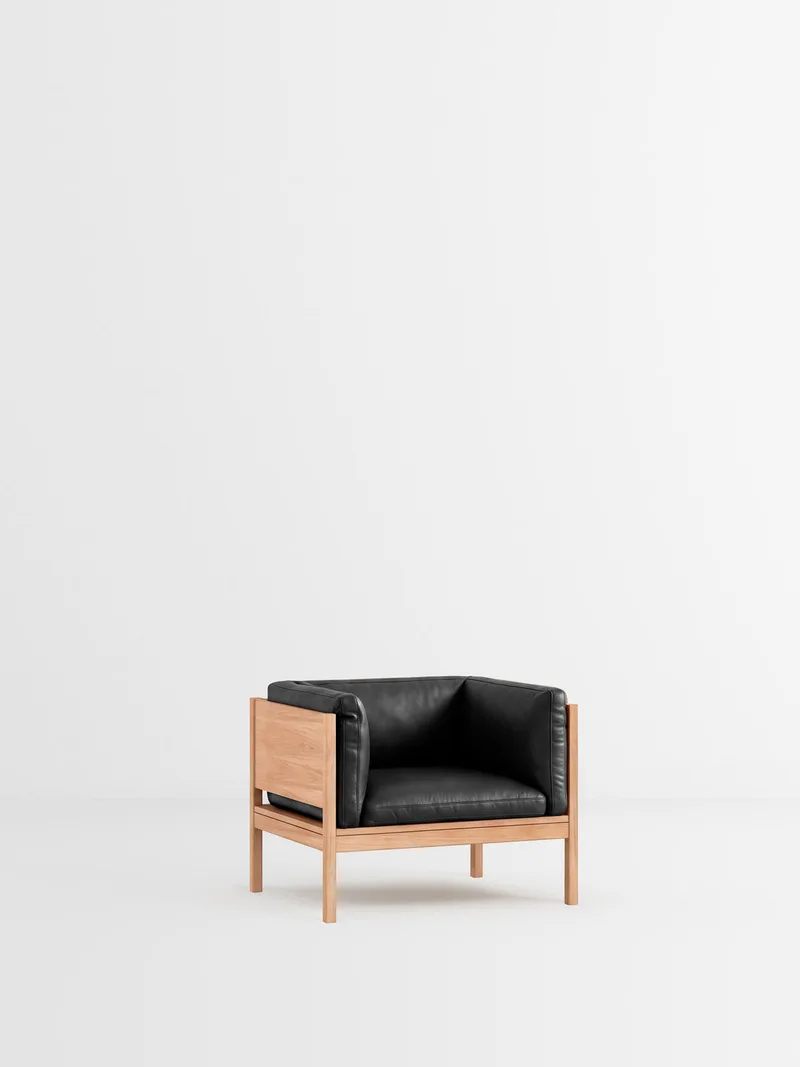 Lounge Chair de MOEBE en Leather, Black Leather, Oak – photo du produit