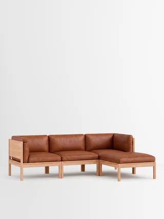 3 Seater Sofa with Sides + Chaise Longue van MOEBE in Leather, Cognac Leather, Oak – productfoto 35 van 35