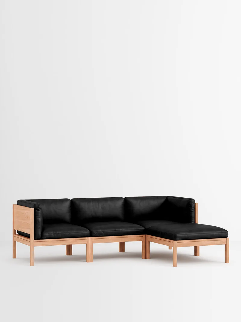 3 Seater Sofa with Sides + Chaise Longue von MOEBE in Leather, Black Leather, Oak – Produktfoto 35 von 35