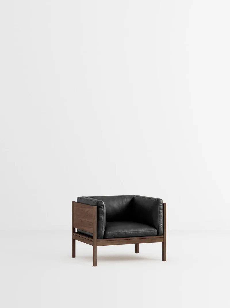 Lounge Chair van MOEBE in Leather, Black Leather, Smoked Oak – productfoto