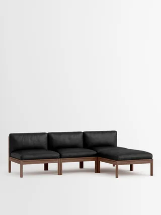 3 Seater Sofa with Chaise Longue de MOEBE en Leather, Black Leather, Smoked Oak – photo du produit 33 sur 33