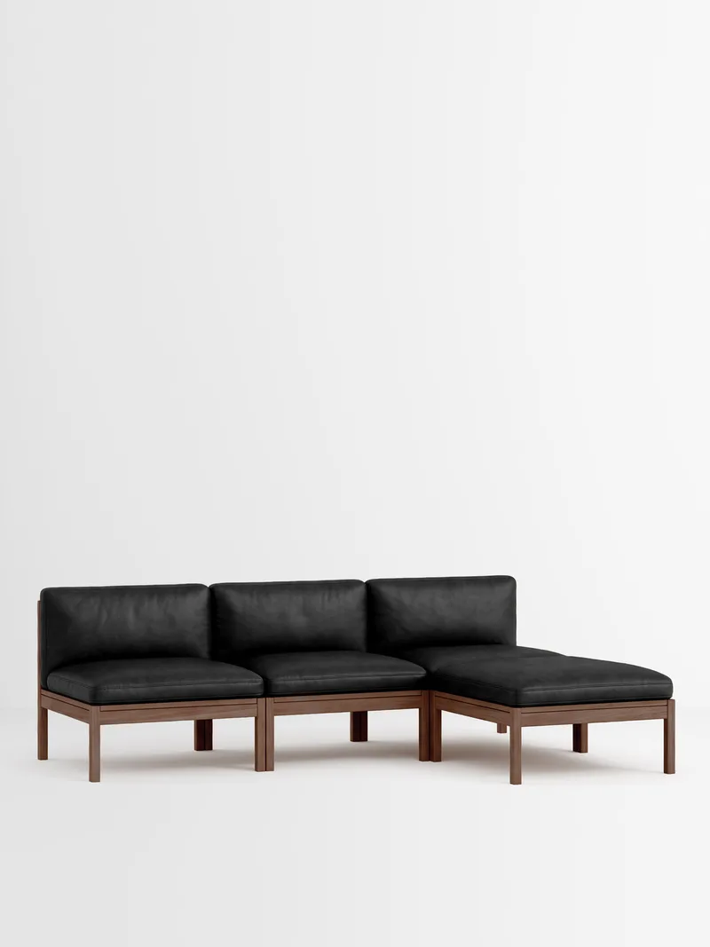 3 Seater Sofa with Chaise Longue de MOEBE en Leather, Black Leather, Smoked Oak – photo du produit 33 sur 33