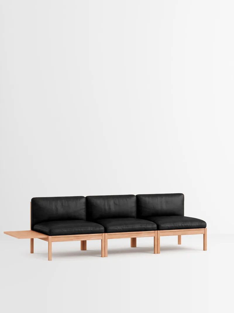 3 Seater Sofa with 1 Side Table by MOEBE in Leather, Black Leather, Oak – product photo 35 of 35