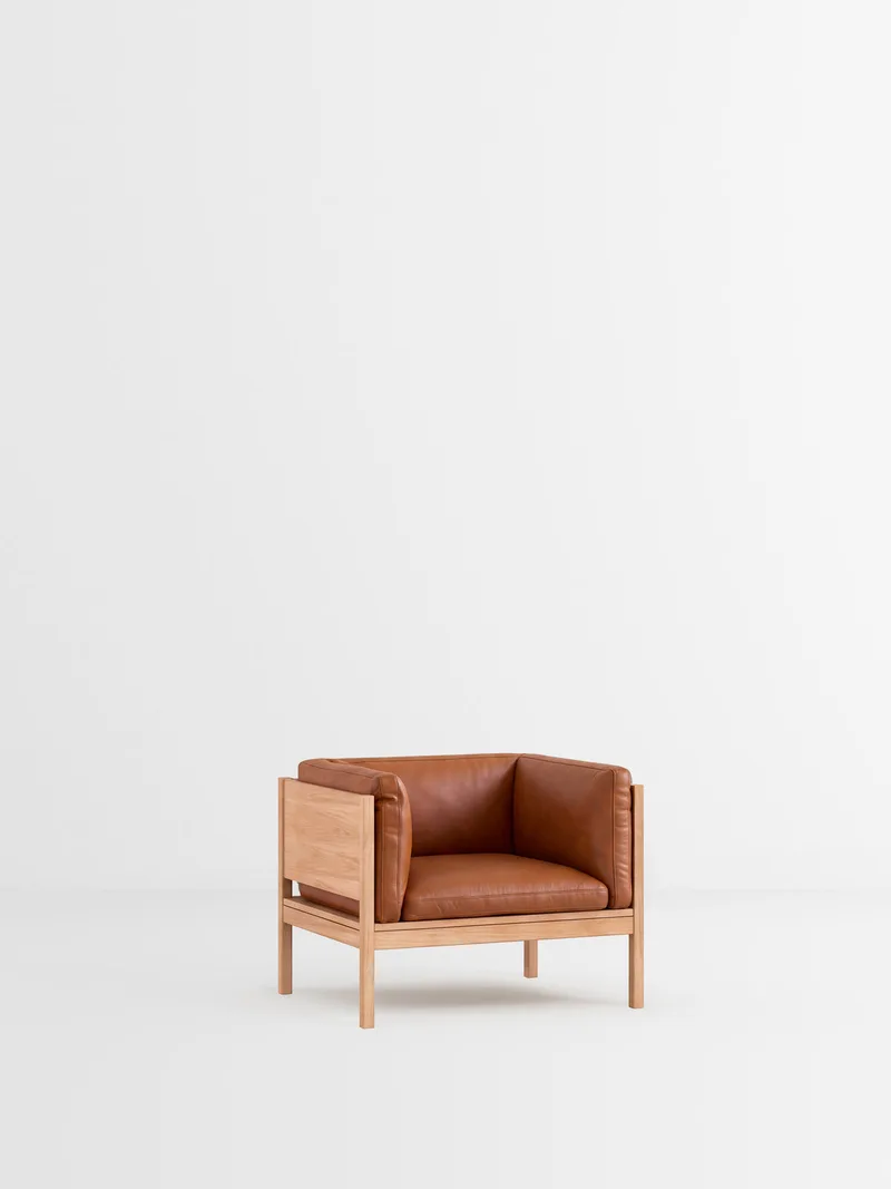 Lounge Chair de MOEBE en Leather, Cognac Leather, Oak – photo du produit