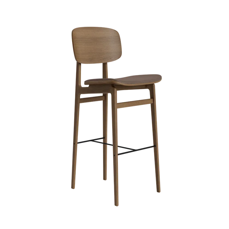 NY11 Counter & Bar w/ Backrest by NORR11 in Light Smoked Oak, H75, Seat / Dunes Dark Brown 21001 – product photo